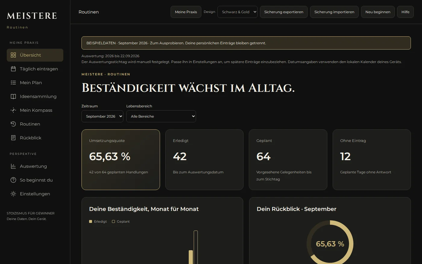 Echte Übersicht der App MEISTERE Routinen