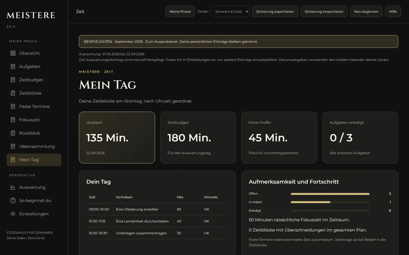 Eintragsansicht der App MEISTERE Zeit